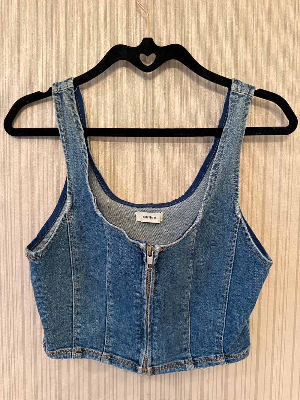 Forever 21 Light Blue Denim Zip-Front Crop Top